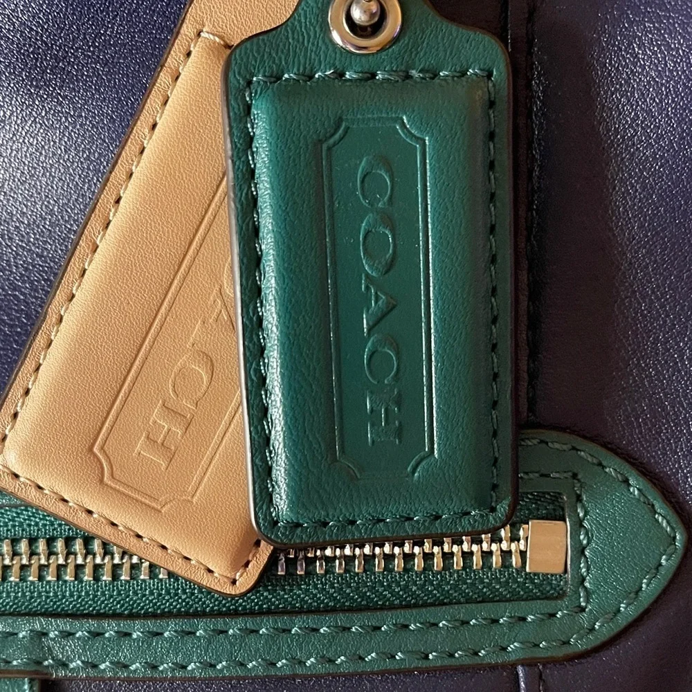 Coach Daisy Spectator Navy Green and Beige Leather Shoulder Bag by Coach F1340